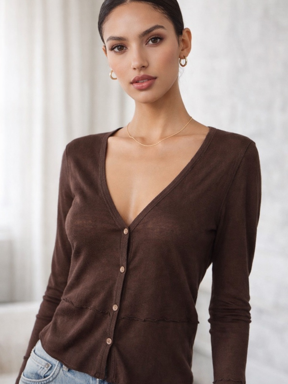 Gap Brown Lightweight V-Neck Button Cardigan | Si… - image 1